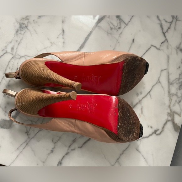 Christian Louboutin Peep Toe Nude Leather Slingback Platform Pumps Size 42 - Picture 7 of 10